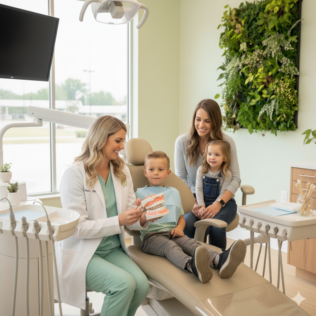 A photo of a bright and clean dental office waiting area or treatment room.